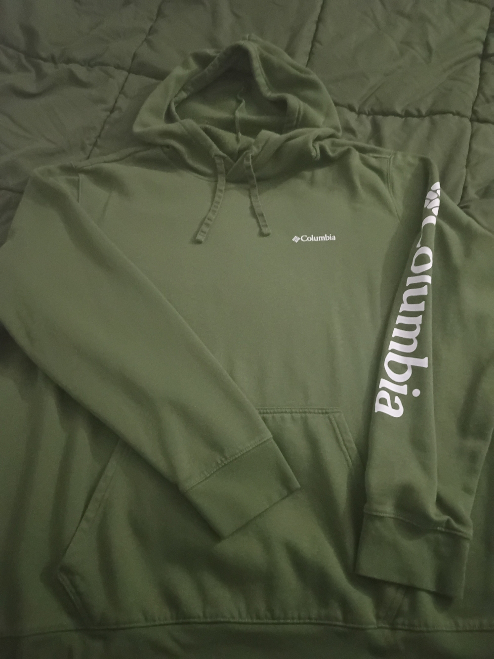 Columbia Men's  Green Hoodie - Columbia Logo Sleeve 2XL